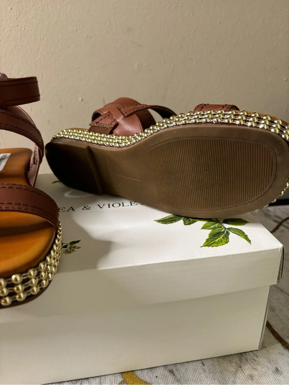 Chelsea & Violet Chestnut Brown Beaded Platform Sandals